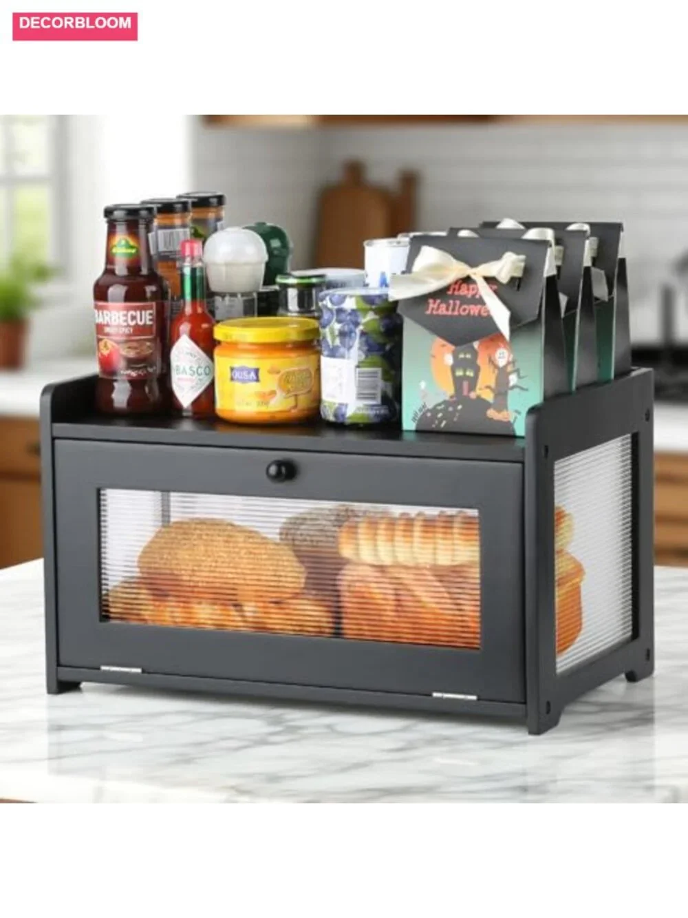 Kerisgo Wooden Bread Box with Magnetic Acrylic Door - Large Capacity